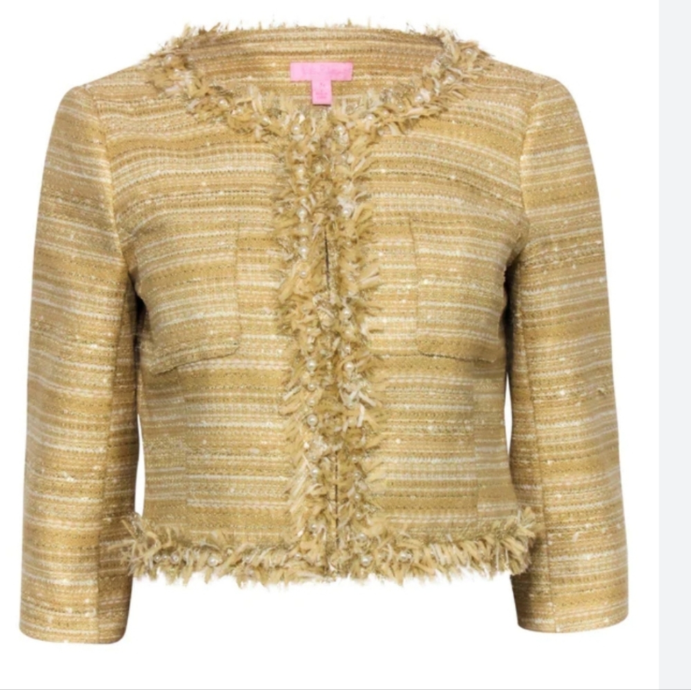 Lilly Pulitzer Women's Cropped Tweed Fringe Blazer